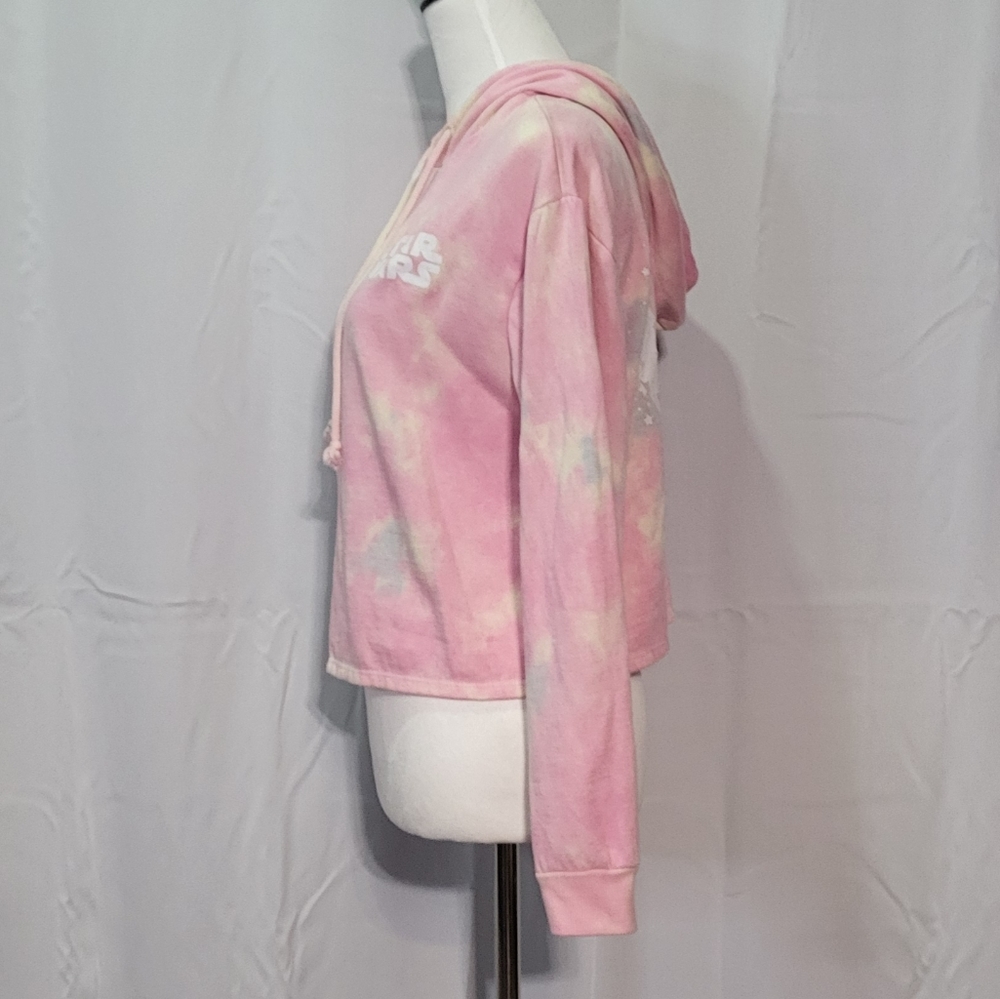 Star Wars Women's Pink Semi-Crop Tie-Dye Pullover Hoodie Size Small/Medium EUC - Picture 14 of 15